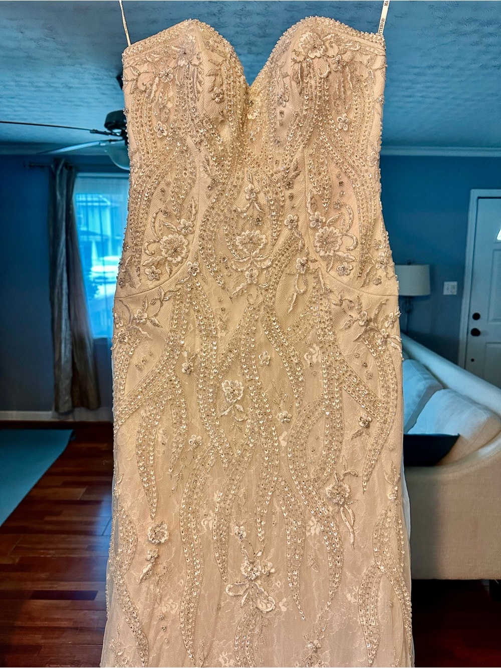 Maggie Sottero Champagne Strapless Beaded Wedding Dress